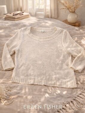 Eileen Fisher 100% Linen Ivory Knit Sweater Petite PP Minimalist